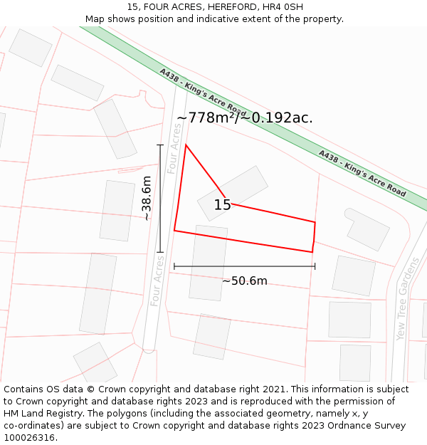 15, FOUR ACRES, HEREFORD, HR4 0SH: Plot and title map