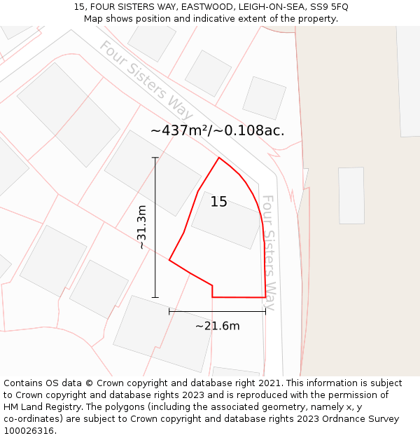 15, FOUR SISTERS WAY, EASTWOOD, LEIGH-ON-SEA, SS9 5FQ: Plot and title map