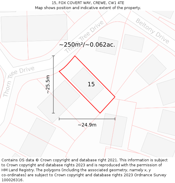 15, FOX COVERT WAY, CREWE, CW1 4TE: Plot and title map