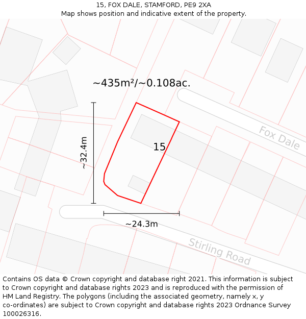 15, FOX DALE, STAMFORD, PE9 2XA: Plot and title map