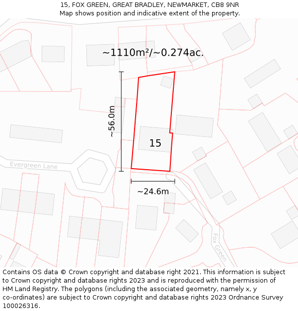 15, FOX GREEN, GREAT BRADLEY, NEWMARKET, CB8 9NR: Plot and title map