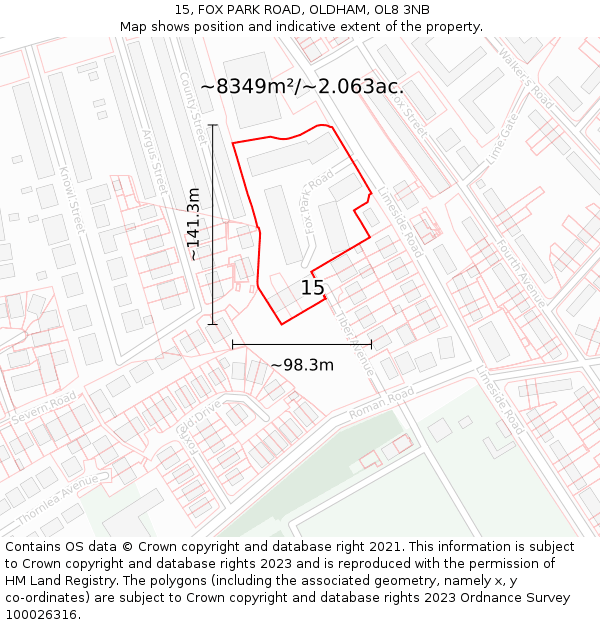 15, FOX PARK ROAD, OLDHAM, OL8 3NB: Plot and title map