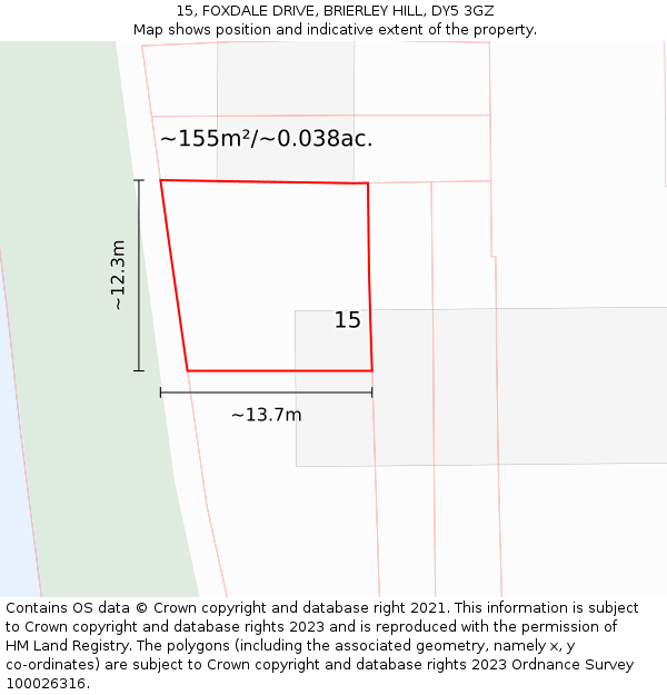 15, FOXDALE DRIVE, BRIERLEY HILL, DY5 3GZ: Plot and title map