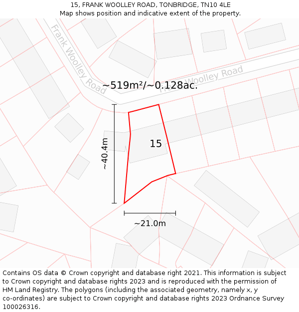 15, FRANK WOOLLEY ROAD, TONBRIDGE, TN10 4LE: Plot and title map