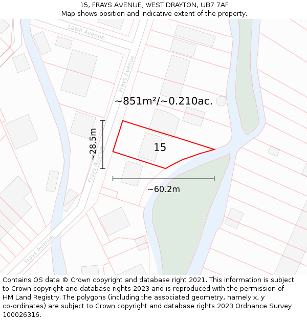 15, FRAYS AVENUE, WEST DRAYTON, UB7 7AF: Plot and title map