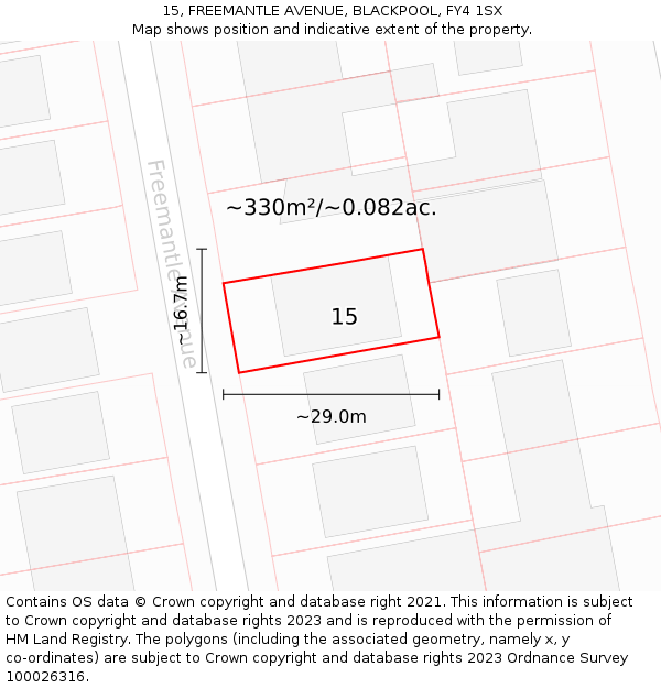 15, FREEMANTLE AVENUE, BLACKPOOL, FY4 1SX: Plot and title map