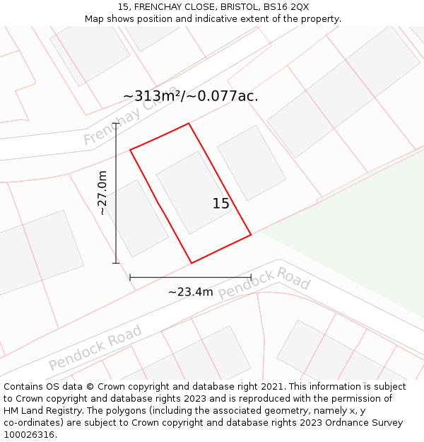 15, FRENCHAY CLOSE, BRISTOL, BS16 2QX: Plot and title map