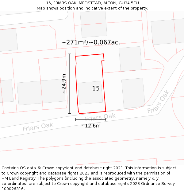 15, FRIARS OAK, MEDSTEAD, ALTON, GU34 5EU: Plot and title map