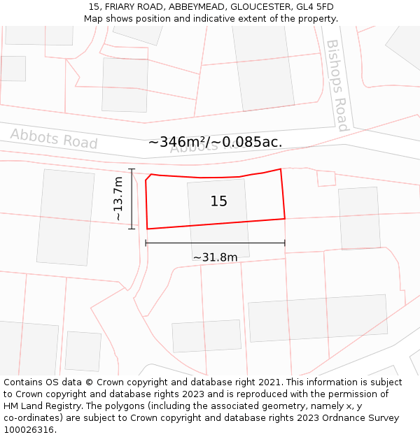 15, FRIARY ROAD, ABBEYMEAD, GLOUCESTER, GL4 5FD: Plot and title map