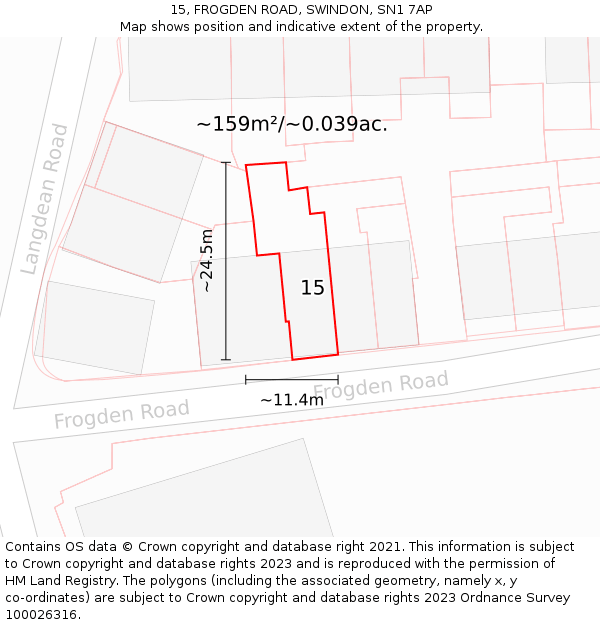 15, FROGDEN ROAD, SWINDON, SN1 7AP: Plot and title map