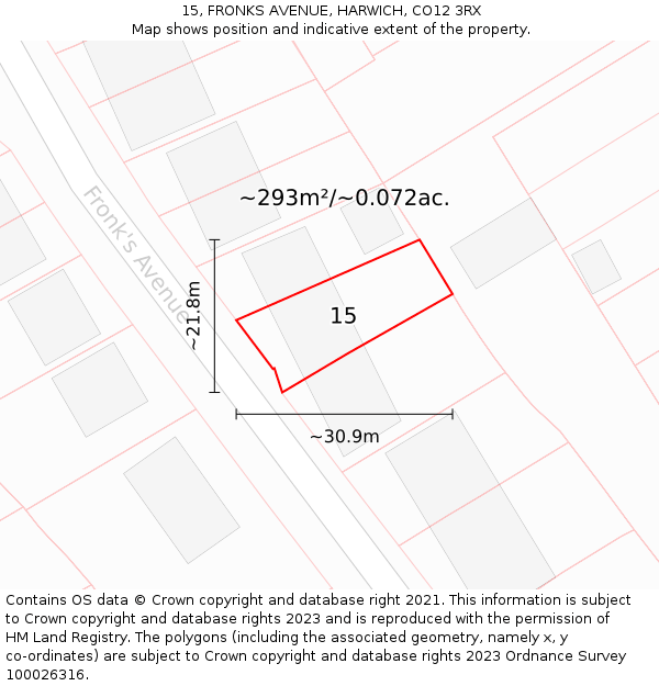 15, FRONKS AVENUE, HARWICH, CO12 3RX: Plot and title map