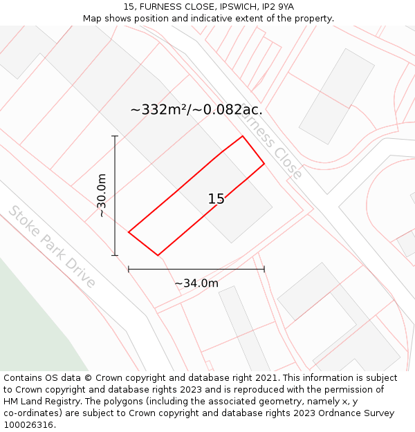 15, FURNESS CLOSE, IPSWICH, IP2 9YA: Plot and title map