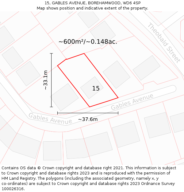 15, GABLES AVENUE, BOREHAMWOOD, WD6 4SP: Plot and title map