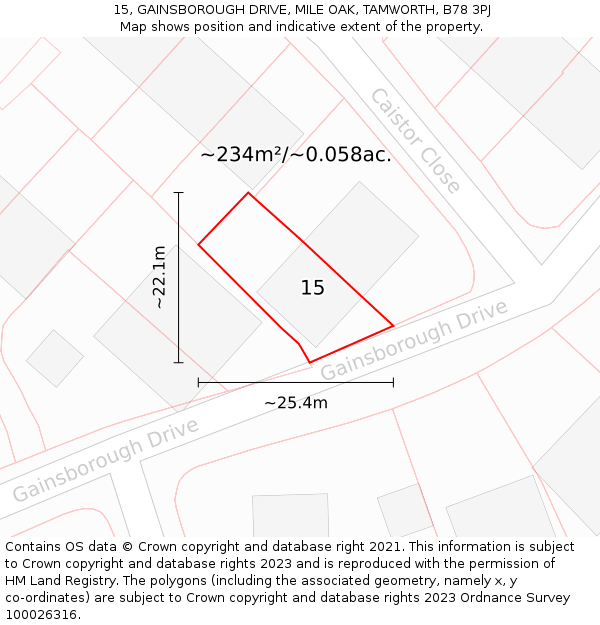 15, GAINSBOROUGH DRIVE, MILE OAK, TAMWORTH, B78 3PJ: Plot and title map