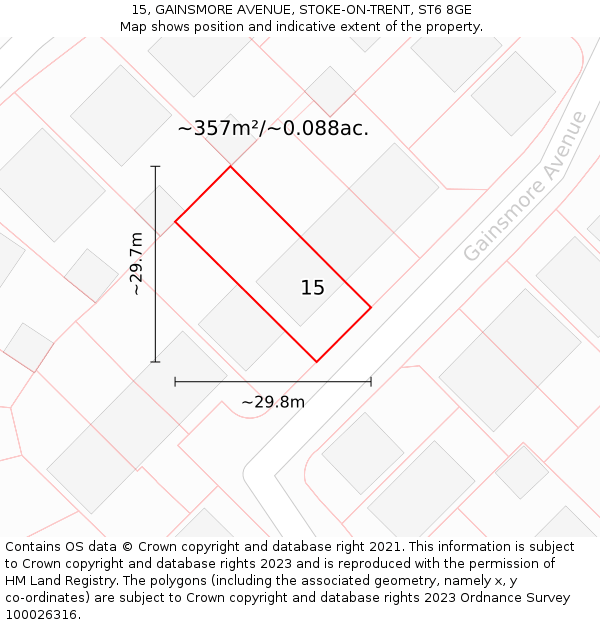 15, GAINSMORE AVENUE, STOKE-ON-TRENT, ST6 8GE: Plot and title map