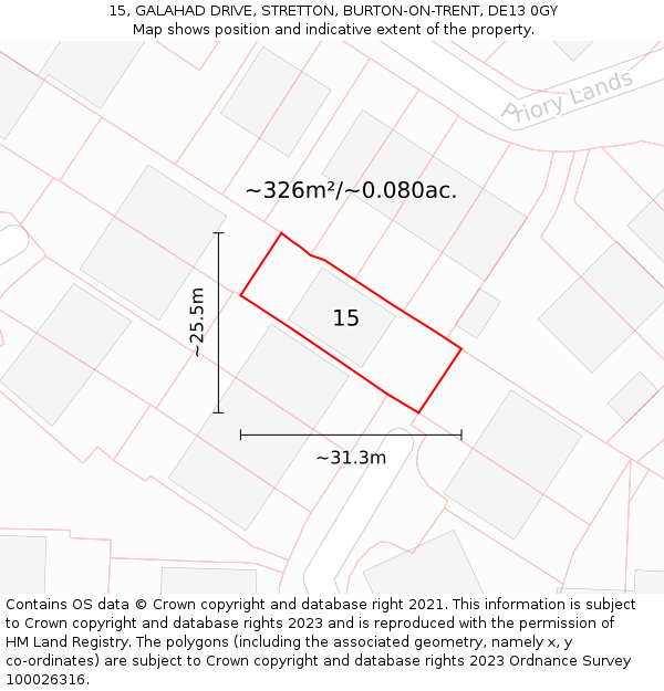 15, GALAHAD DRIVE, STRETTON, BURTON-ON-TRENT, DE13 0GY: Plot and title map