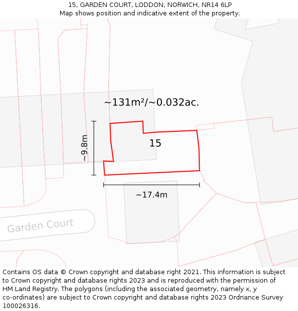 15, GARDEN COURT, LODDON, NORWICH, NR14 6LP: Plot and title map