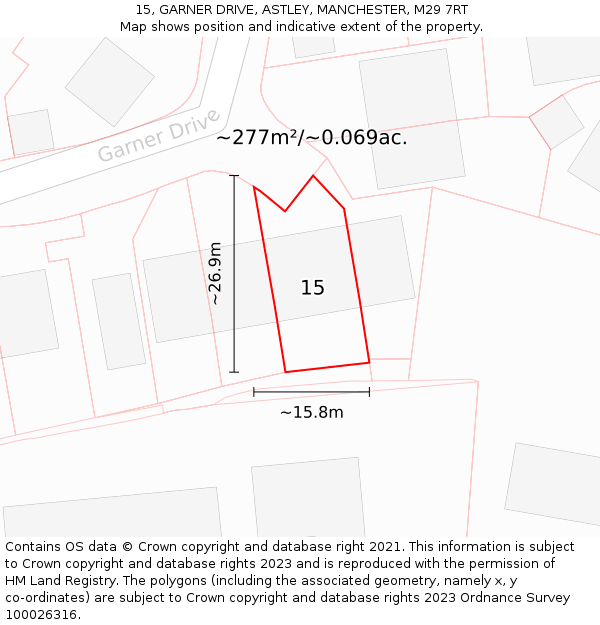 15, GARNER DRIVE, ASTLEY, MANCHESTER, M29 7RT: Plot and title map