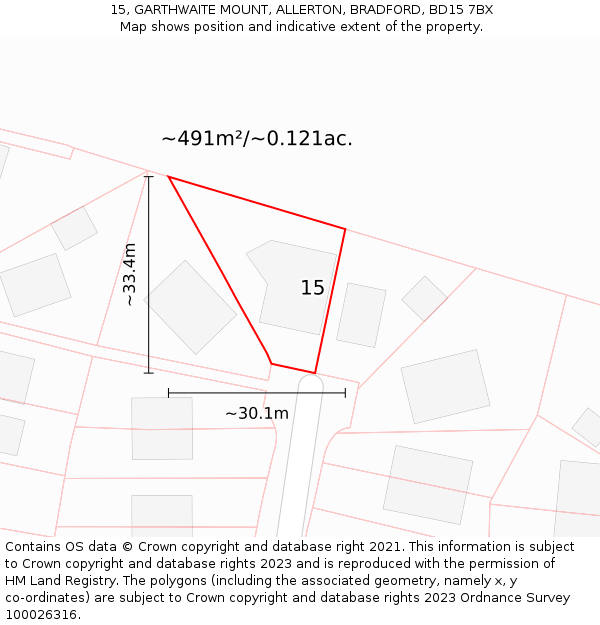 15, GARTHWAITE MOUNT, ALLERTON, BRADFORD, BD15 7BX: Plot and title map