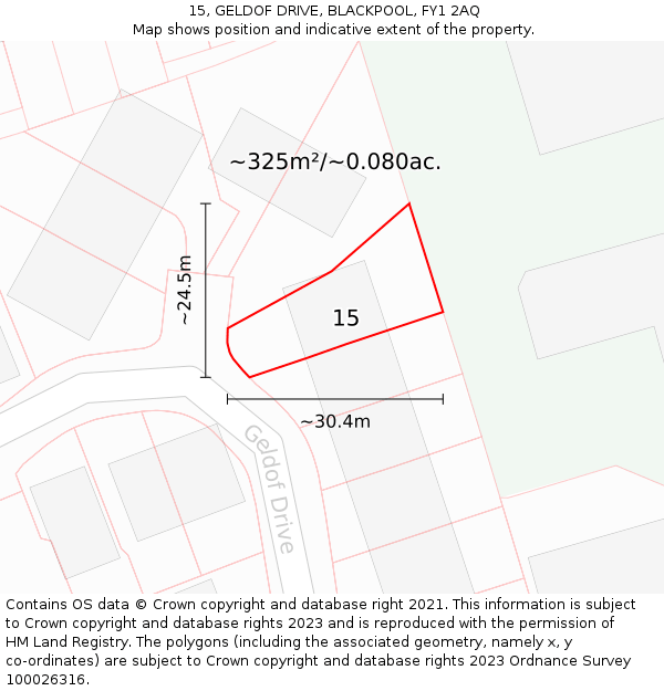 15, GELDOF DRIVE, BLACKPOOL, FY1 2AQ: Plot and title map