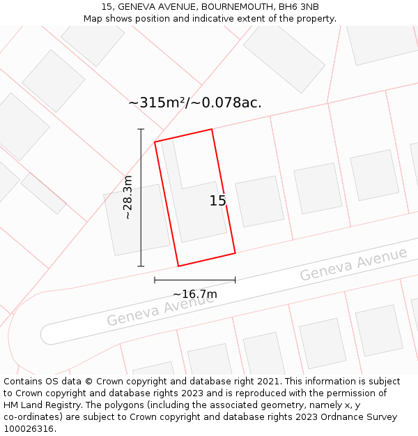 15, GENEVA AVENUE, BOURNEMOUTH, BH6 3NB: Plot and title map