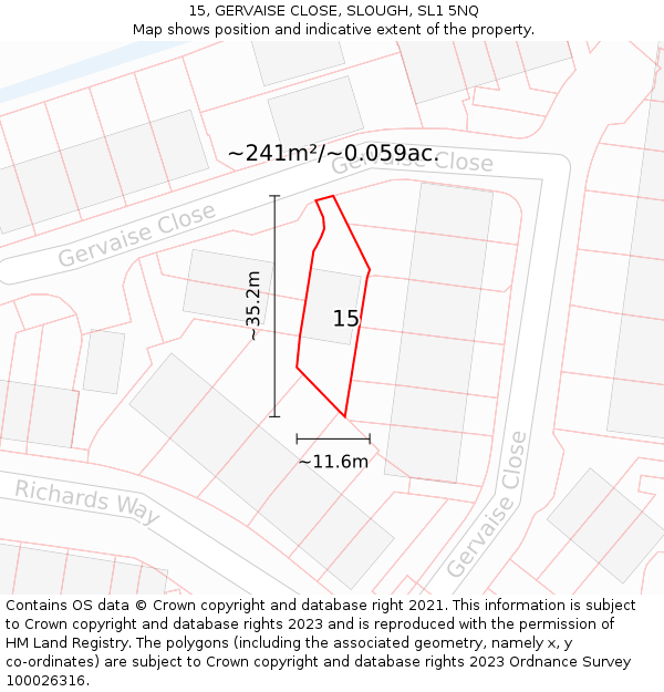 15, GERVAISE CLOSE, SLOUGH, SL1 5NQ: Plot and title map