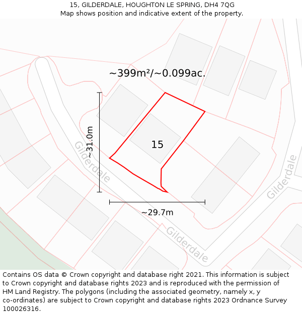 15, GILDERDALE, HOUGHTON LE SPRING, DH4 7QG: Plot and title map