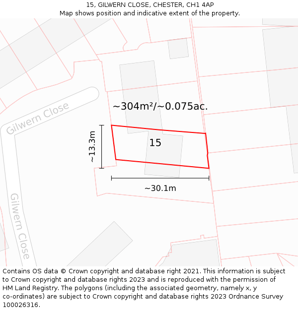 15, GILWERN CLOSE, CHESTER, CH1 4AP: Plot and title map
