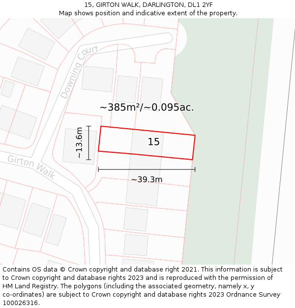 15, GIRTON WALK, DARLINGTON, DL1 2YF: Plot and title map