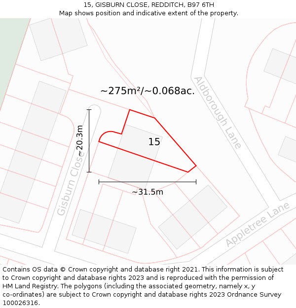 15, GISBURN CLOSE, REDDITCH, B97 6TH: Plot and title map