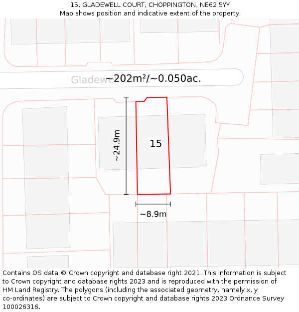 15, GLADEWELL COURT, CHOPPINGTON, NE62 5YY: Plot and title map