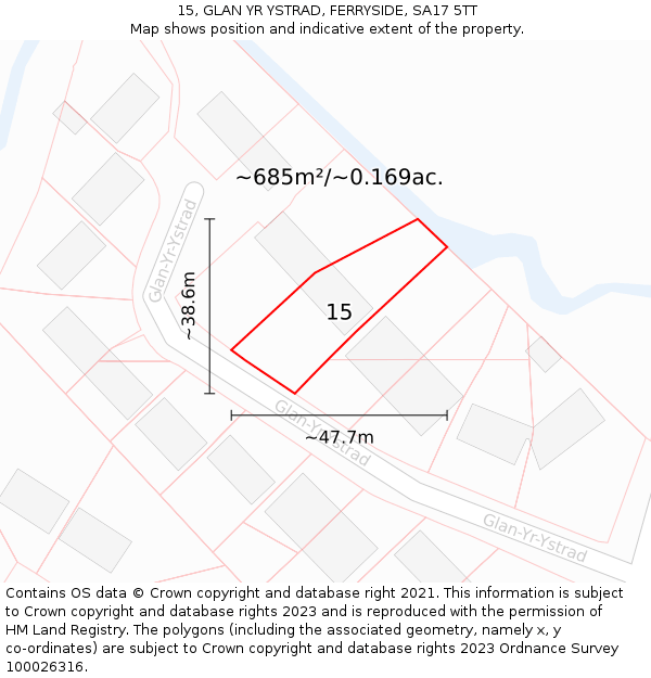 15, GLAN YR YSTRAD, FERRYSIDE, SA17 5TT: Plot and title map