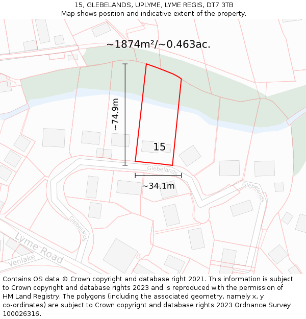 15, GLEBELANDS, UPLYME, LYME REGIS, DT7 3TB: Plot and title map