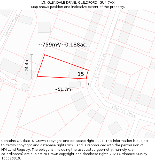 15, GLENDALE DRIVE, GUILDFORD, GU4 7HX: Plot and title map
