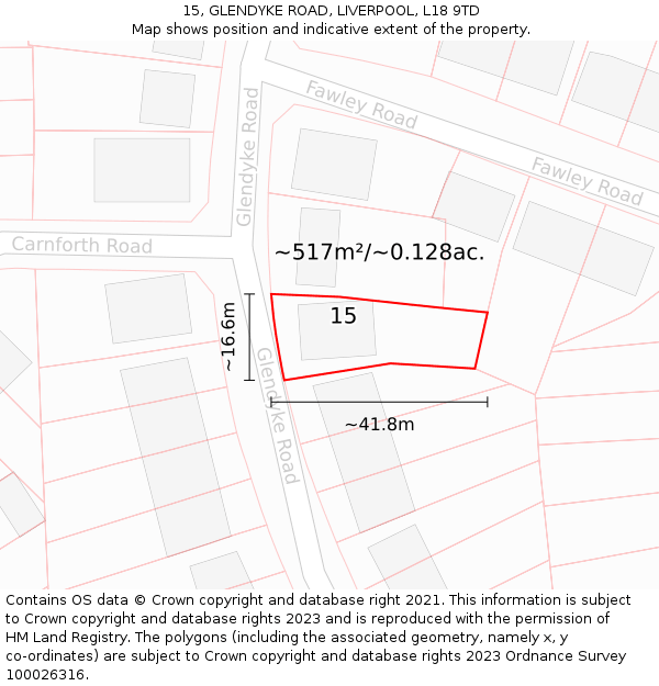 15, GLENDYKE ROAD, LIVERPOOL, L18 9TD: Plot and title map