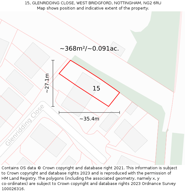 15, GLENRIDDING CLOSE, WEST BRIDGFORD, NOTTINGHAM, NG2 6RU: Plot and title map