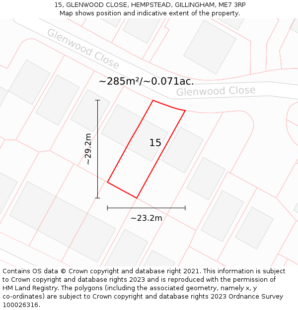 15, GLENWOOD CLOSE, HEMPSTEAD, GILLINGHAM, ME7 3RP: Plot and title map