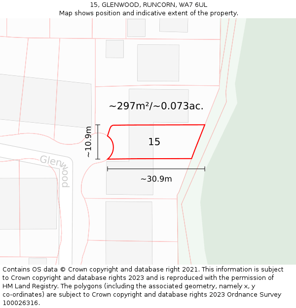 15, GLENWOOD, RUNCORN, WA7 6UL: Plot and title map