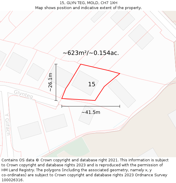 15, GLYN TEG, MOLD, CH7 1XH: Plot and title map