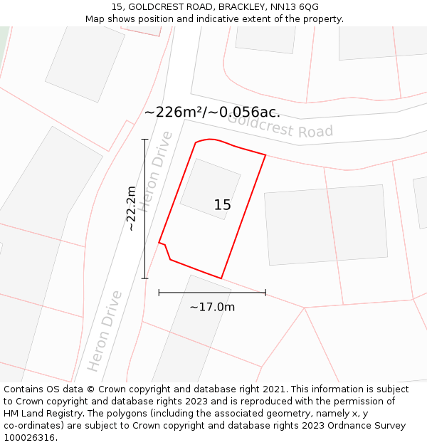 15, GOLDCREST ROAD, BRACKLEY, NN13 6QG: Plot and title map