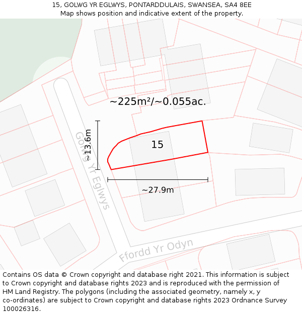 15, GOLWG YR EGLWYS, PONTARDDULAIS, SWANSEA, SA4 8EE: Plot and title map