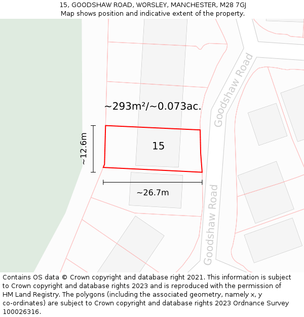 15, GOODSHAW ROAD, WORSLEY, MANCHESTER, M28 7GJ: Plot and title map