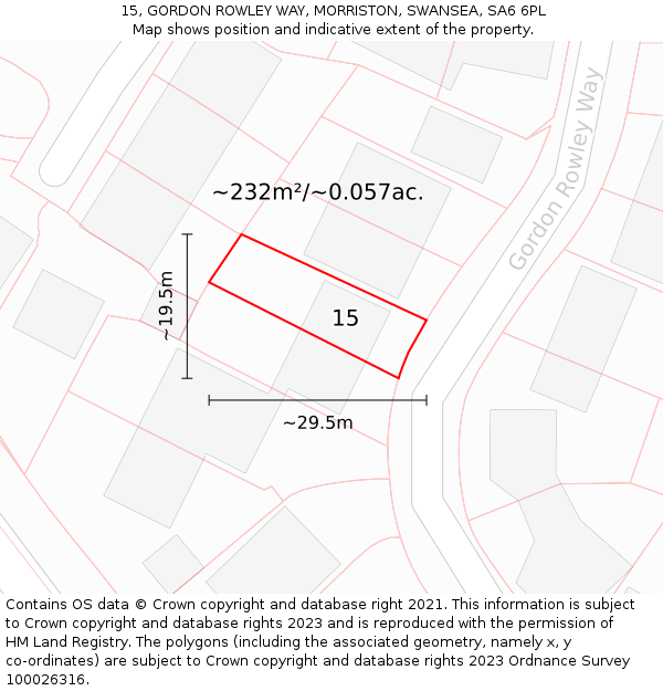 15, GORDON ROWLEY WAY, MORRISTON, SWANSEA, SA6 6PL: Plot and title map