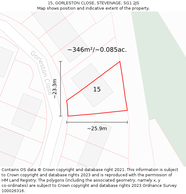 15, GORLESTON CLOSE, STEVENAGE, SG1 2JS: Plot and title map