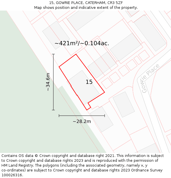 15, GOWRIE PLACE, CATERHAM, CR3 5ZF: Plot and title map