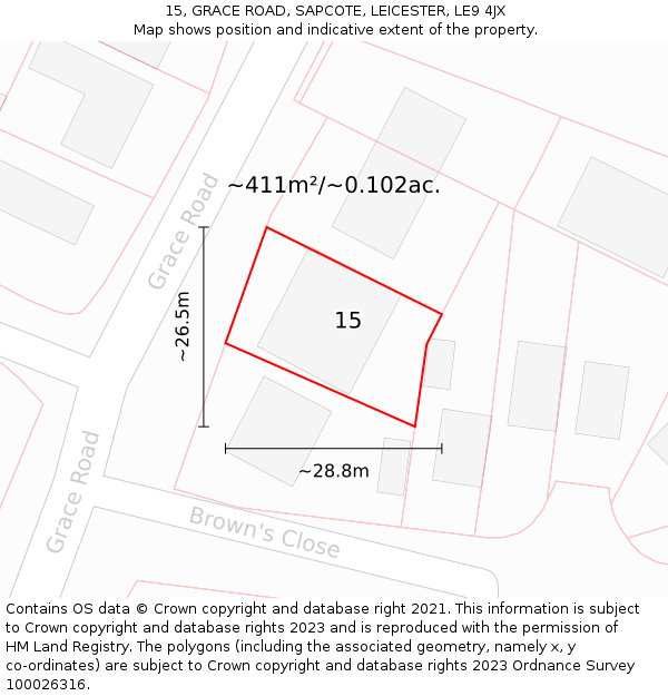 15, GRACE ROAD, SAPCOTE, LEICESTER, LE9 4JX: Plot and title map