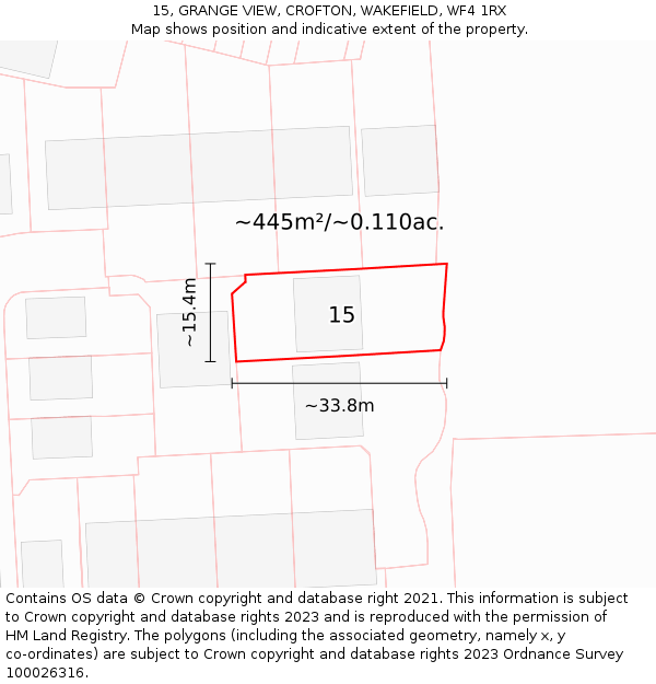 15, GRANGE VIEW, CROFTON, WAKEFIELD, WF4 1RX: Plot and title map