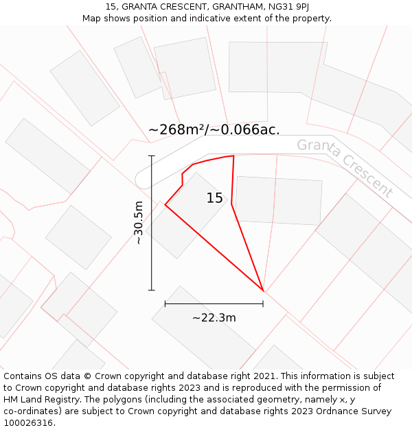 15, GRANTA CRESCENT, GRANTHAM, NG31 9PJ: Plot and title map