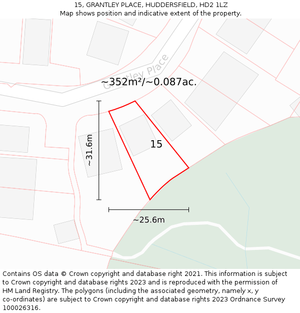 15, GRANTLEY PLACE, HUDDERSFIELD, HD2 1LZ: Plot and title map