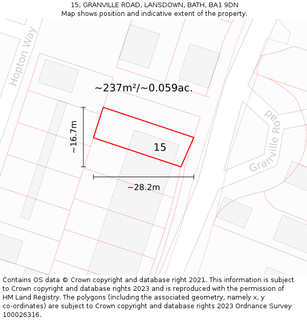 15, GRANVILLE ROAD, LANSDOWN, BATH, BA1 9DN: Plot and title map